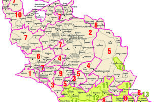 Carte des secteurs, assistance architecturale, janvier 2021