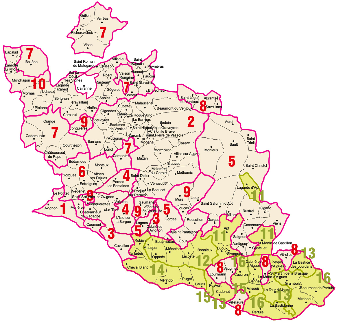 Carte des secteurs